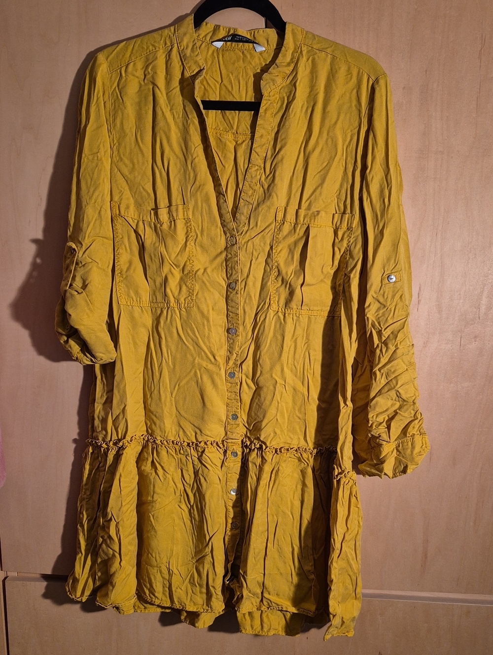 Zara Mustard Yellow Button-Front Long Sleeve Dress